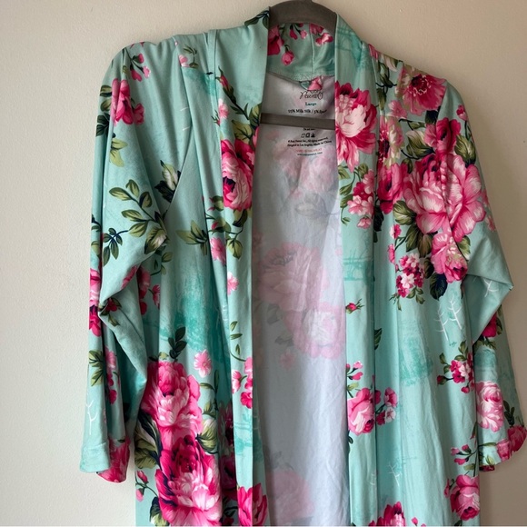 Posh Peanut Floral Maternity Robe Large Mint Green Pink Roses Hospital Outfit - Picture 7 of 9